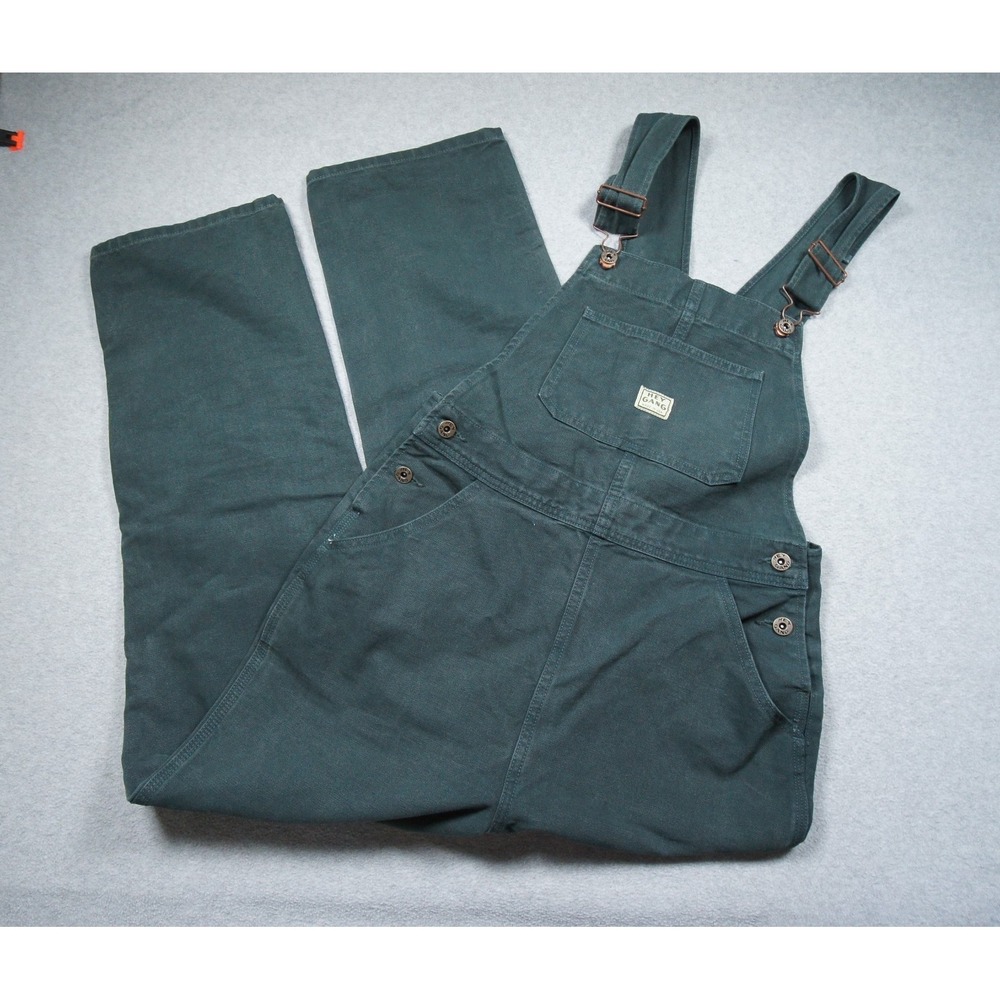 Hey Gang Overalls Adult 2 Green Cotton Bib Carpenter Workwear Double Knee Unisex